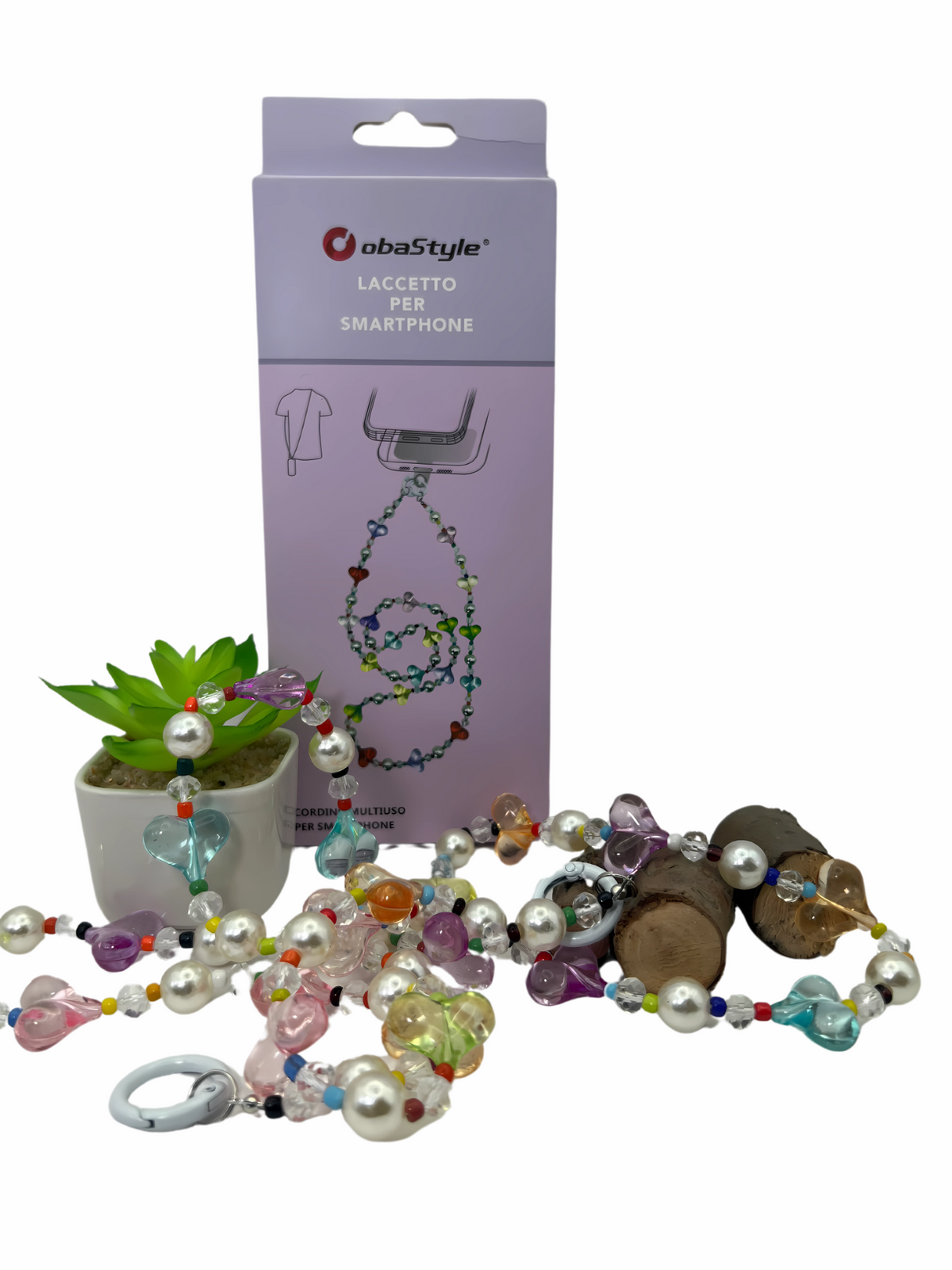 Laccetto con charms e aggancio in metallo per smartphone