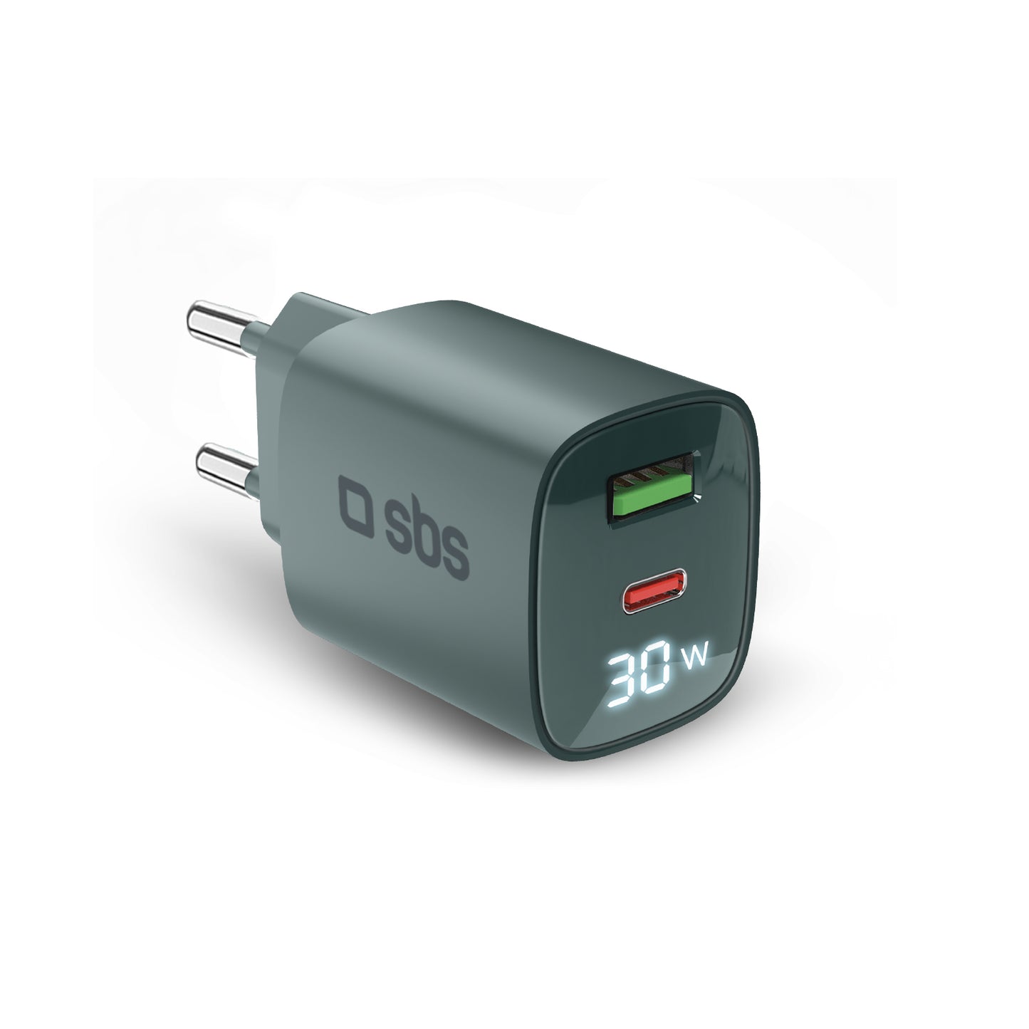 Caricabatterie da muro, schermo LCD, 1 uscita USB-C PD 30W, 1 uscita USB-A 18W