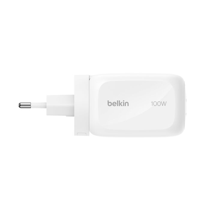 BELKIN Caricatore da Parete GaN 3 Porte 100W con Adattatore da Viaggio (Bianco)