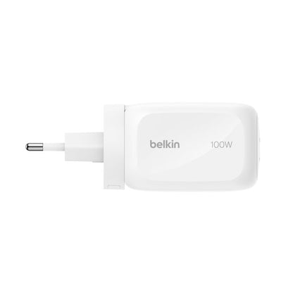 BELKIN Caricatore da Parete GaN 3 Porte 100W con Adattatore da Viaggio (Bianco)