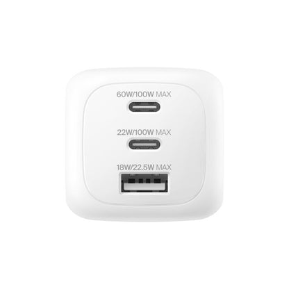 BELKIN Caricatore da Parete GaN 3 Porte 100W con Adattatore da Viaggio (Bianco)