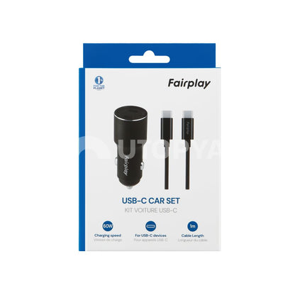 FAIRPLAY Kit Caricatore Auto 60W + Cavo USB-C