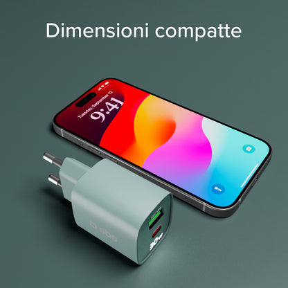 Caricabatterie da muro, schermo LCD, 1 uscita USB-C PD 30W, 1 uscita USB-A 18W